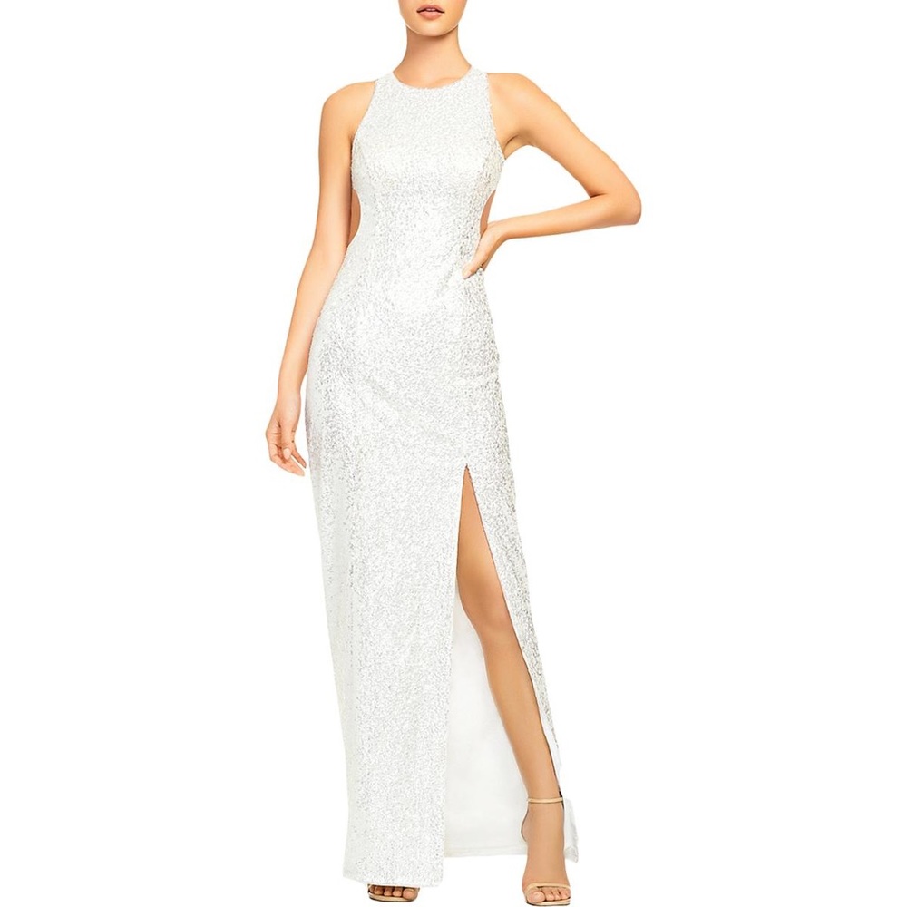 Aidan Mattox Sequin White Cutout Dress